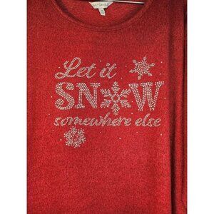 Emily Daniels Plus Size 3X Let it Snow Somewhere Else Red Sparkle Snowflake